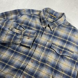 Ariat Rebar Shirt Men 2XL Blue Gray Plaid Flannel DuraStretch Button Up Workwear